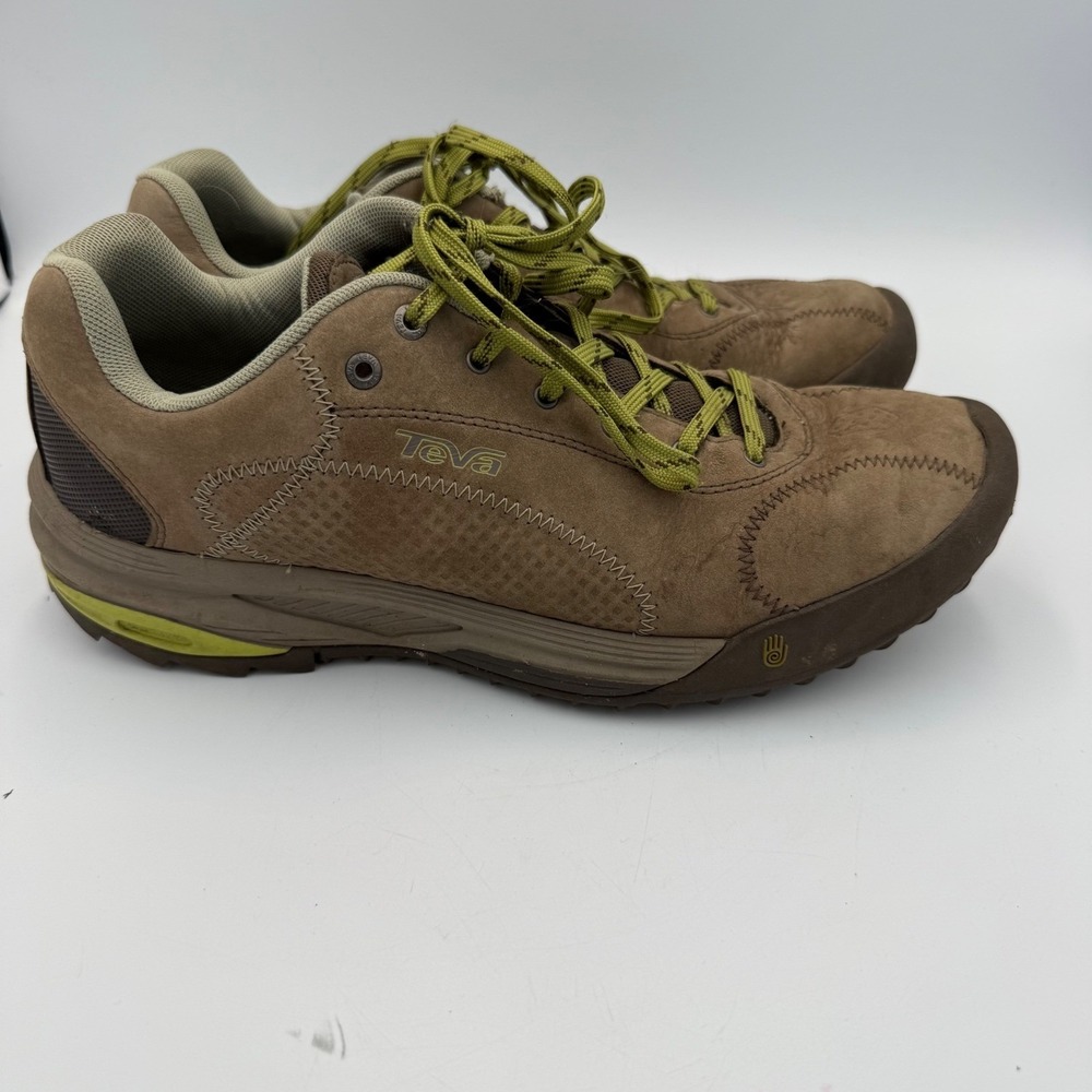 Teva 4061 Women Brown Nubuck Leather Hiking Trail Shoes Lime Green Accents 10.5